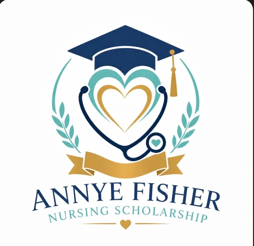Anny(e) Fisher Nursing Scholarship logo featuring a stethoscope, heart, and graduation cap